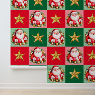 Papier Peint Santa Claus Tartan Rétro Noël Plaid