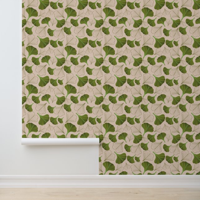 Papier Peint Serene Gingko Modèle floral beige (Application)