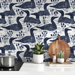 Papier Peint Serene Loon Motif Bleu et blanc Design de la natur