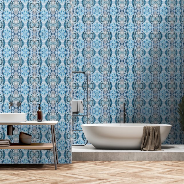 Papier Peint Serene symmetric ice blue M-size abstract pattern (Salle de bain)