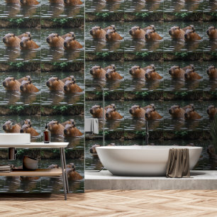 Papier Peint "Sérénité de la rivière : Capybaras nage dans le f