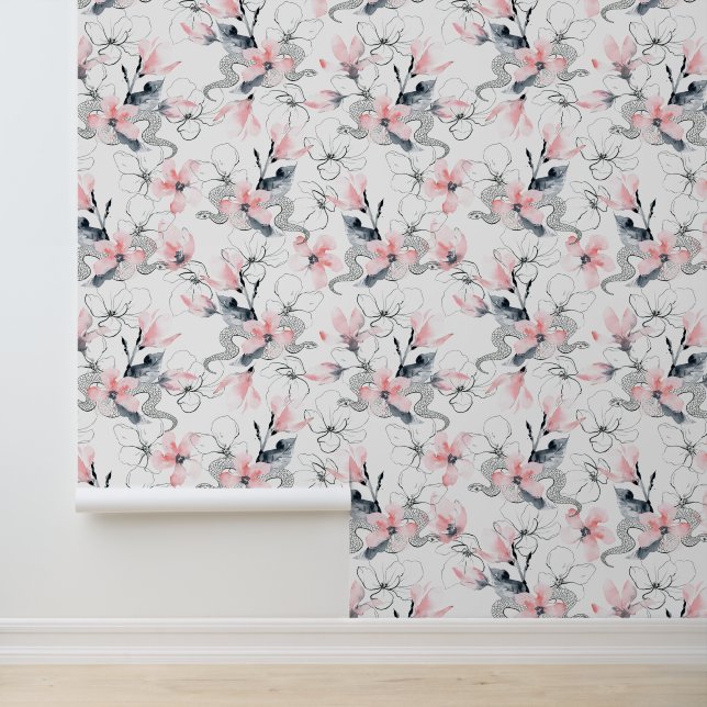 Papier Peint Serpents et fleurs motif (Application)
