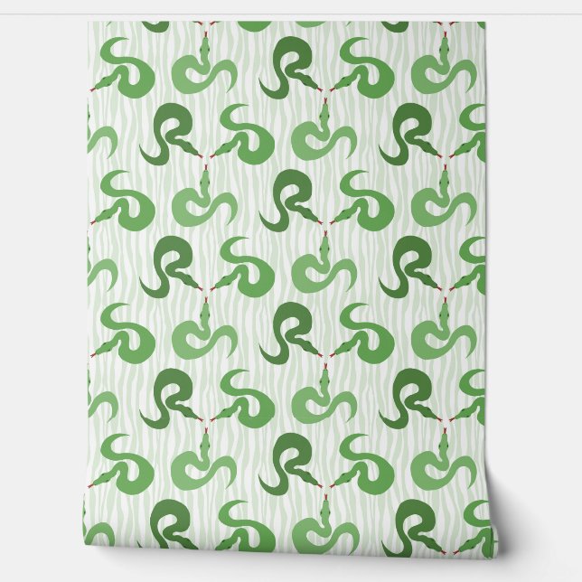 Papier Peint Serpents et rayures en vert (Déroulement)