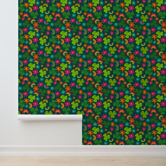 Papier Peint Shamrocks, fleurs et arcs-en-ciel Saint Patrick's  (Application)