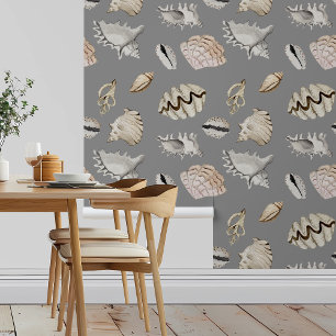 Papier Peint Shells Beach Nautique sur Grey