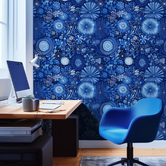 Papier Peint Shibori botanique bleu