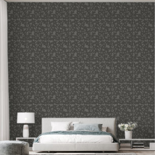 Papier Peint Silhouette végétale florale minimaliste Gris