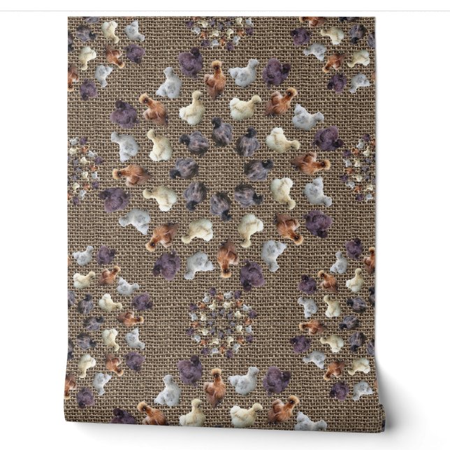 Papier Peint Silkie Bantam Poulets Burlap Ferme Mandala (Déroulement)