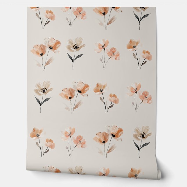 Papier Peint Simple Boho Populaire Fleur d'impression Beige (Déroulement)
