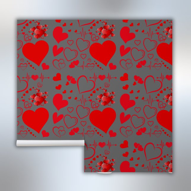 Papier Peint Simple Coeurs Rouges Amour Romantique Sur Charbon  (Créateur téléchargé)