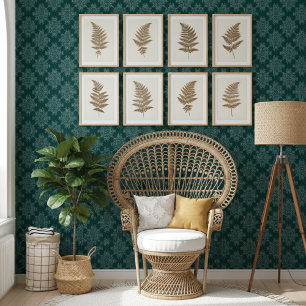 Papier Peint Simple moderne motif de Damas Floral foncé Turquoi