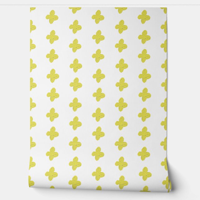 Papier Peint Simple Moderne Motif Floral Jaune Blanc Fleur (Déroulement)