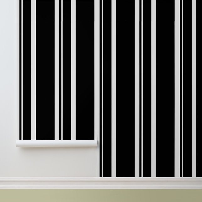 Papier Peint Simples Grandes Blances Noires (Stylish Modern Black and White Stripes Peel and Stick Wallpaper.)