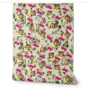 Papier peint Singes rose jaune