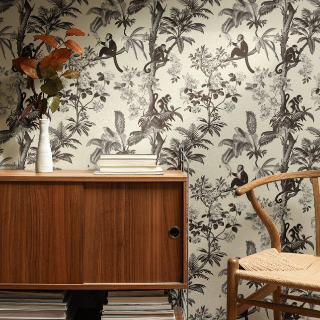 Papier Peint Singes Tropiques Noirs Et Ivoiriens Toile De Jouy (Créateur téléchargé)