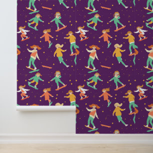 Papier Peint Skateboard Girls with Stars Motif