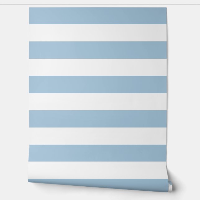 Papier Peint Sky Blue and White Wide Horizontal Stripes (Déroulement)