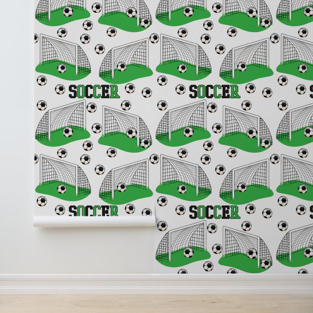 Papier Peint Soccer Balls et Net Texte Art Sports Motif (Application)