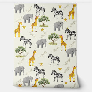 Papier peint Soft Beige Safari Nursery - Jungle