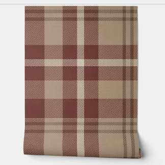 Papier Peint Soft cream and red plaid with vintage charm, idéal