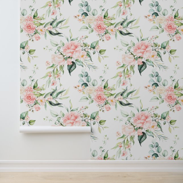 Papier Peint Soft Pastel Rose Rose Flower Motif (Application)