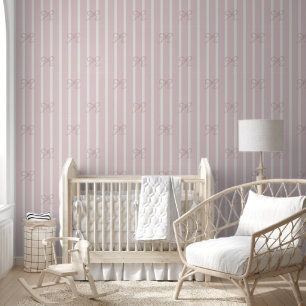 Papier peint Soft Pink Stripes and Bows