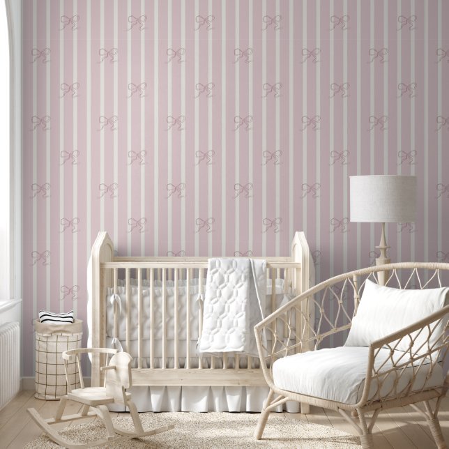 Papier peint Soft Pink Stripes and Bows (Enfants)