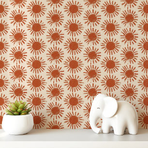 Papier Peint Soleil terracotta imprimé bloc Boho