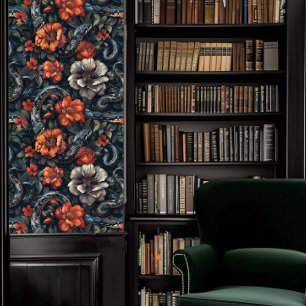 Papier Peint Sombre académique serpents & corail et fleurs gris