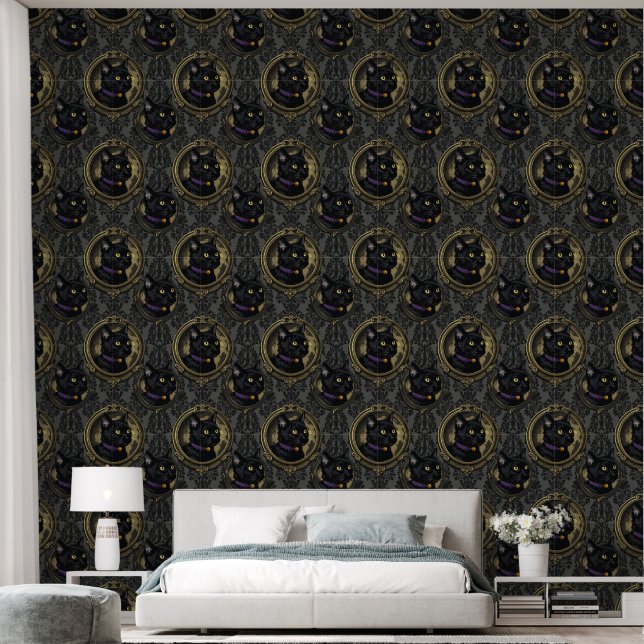Papier Peint Sorcières Chat noir Motif victorien (Chambre à coucher)