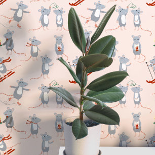 Papier Peint Souris Rose Fête d'Hiver Festive