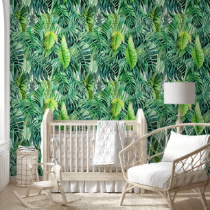 Papier Peint Spa motif vert feuillage tropical