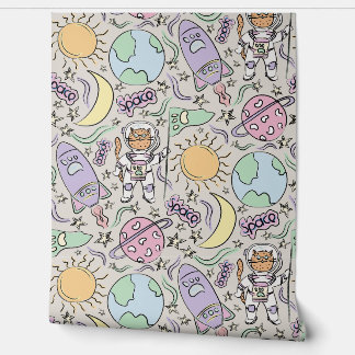 Papier Peint Space Cat - Cat Doodles - Astronaut Animals