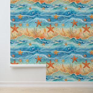 Papier Peint Starfish Beach Waves Ocean Sea Motif