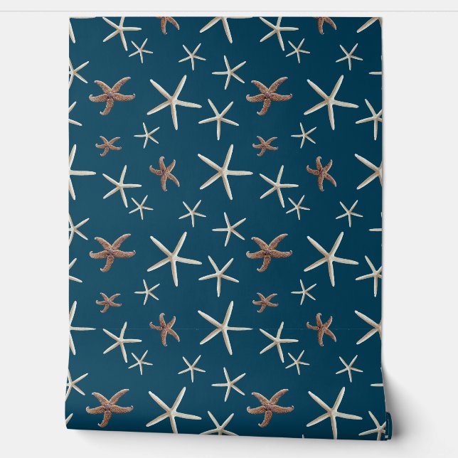 Papier Peint Starfish Pattern Deep Sea Blue (Déroulement)