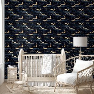 Papier Peint Stars Lune Céleste Luxueux