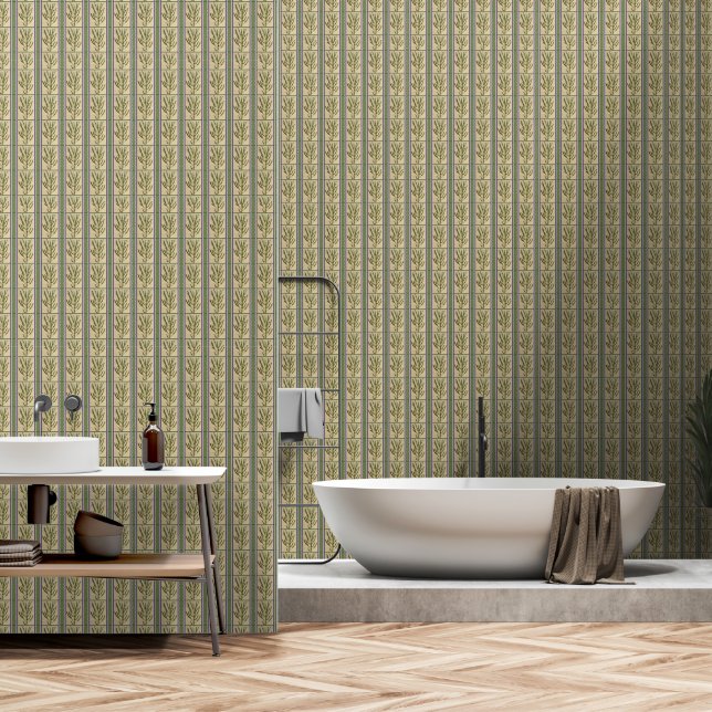 Papier Peint Stripes of Kalanchoes on Moss Green (Salle de bain)