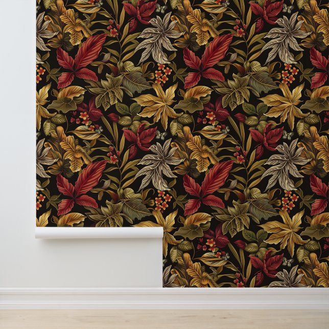 Papier Peint Style Bali fleurs exotiques feuille luxe couleur f (Application)