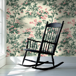 Papier Peint Style Chinoiserie Botanique Rose & Vert
