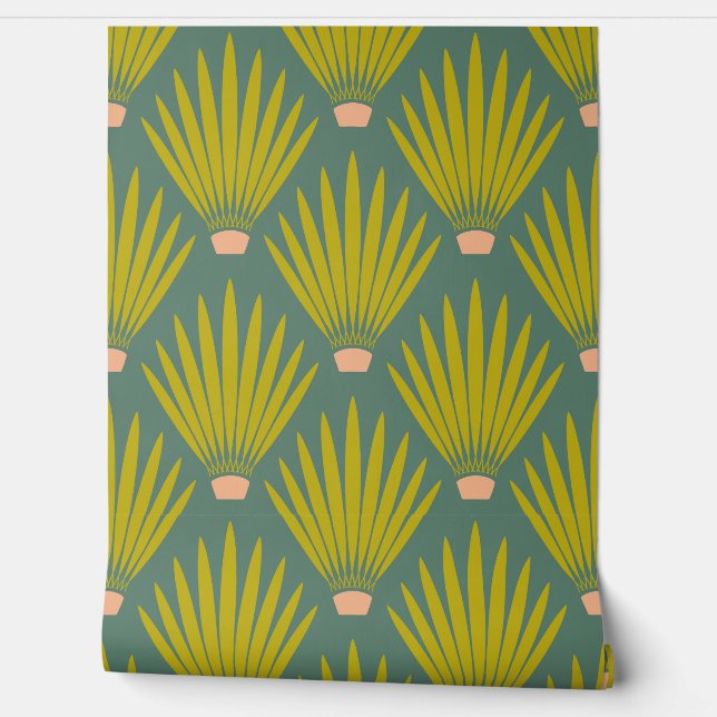 Papier Peint Sud-ouest Boho Desert Cactus Palm Feuilles - Sage (Déroulement)