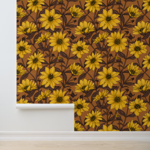 Papier Peint Sunroot, tournesol sauvage en jaune et marron