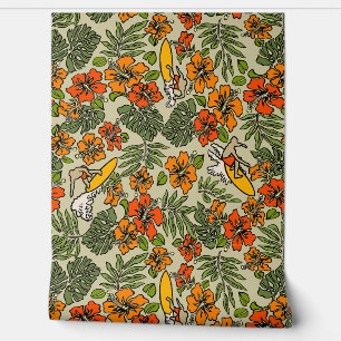 Papier Peint Surf Pareau Hawaiian Hibiscus Surf Chaud Multi