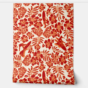 Papier Peint Surf Pareau Hawaiian Hibiscus Surf Rouge