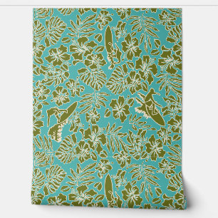 Papier Peint Surf Pareau Hawaiian Hibiscus Surf Turq