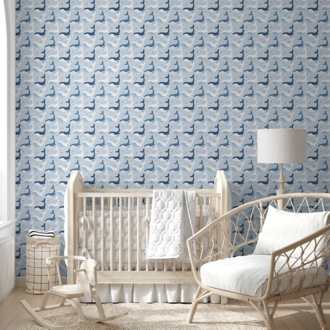 Papier Peint Sweet Blue Whales Nursery (Enfants)