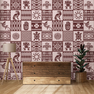 Papier Peint Symboles ethniques des Amérindiens Motif Brown