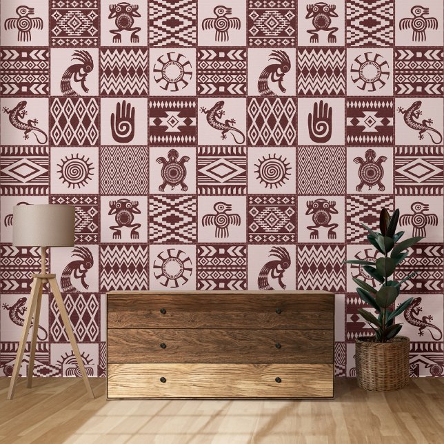 Papier Peint Symboles ethniques des Amérindiens Motif Brown (Créateur téléchargé)