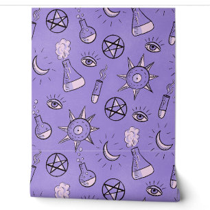 Papier Peint Symboles magiques de la sorcellerie gothique viole