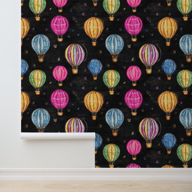 Papier Peint Tableau noir Chalkboard Hot Air Balloon Kindergart (Application)
