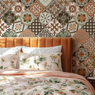 Papier Peint Talavera Tles Vert Sage Orange Marron